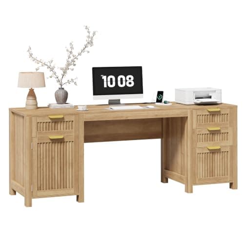 Fluted 62" Fluted Computer Desk with 4 Drawers and Storage Cabinet